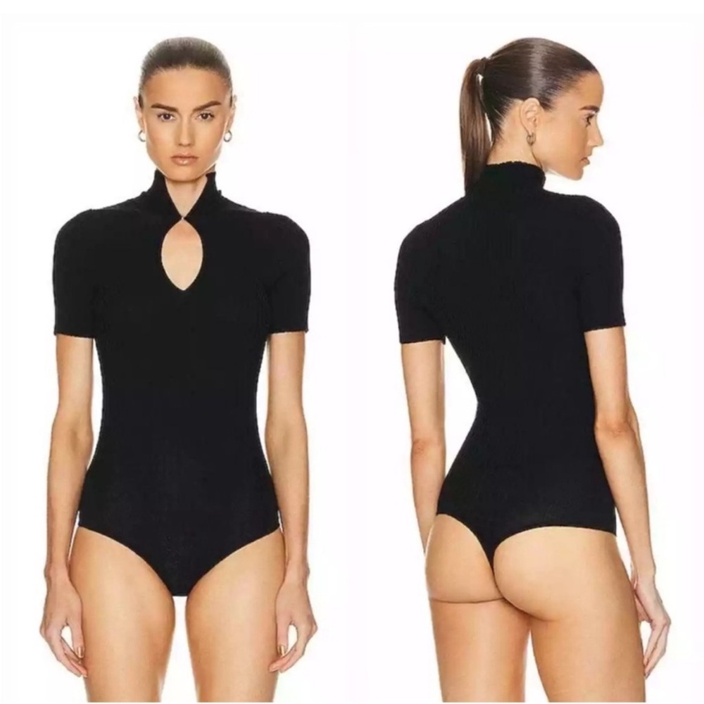 Wolford Merino Rib String Body Suit - size small black Wolford bodysuit
